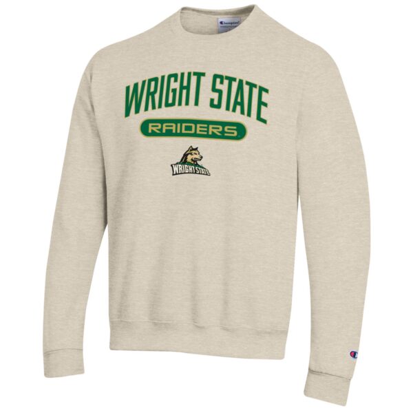 Men's Champion Heathered Oatmeal Wright State Raiders Eco Powerblend Crewneck Sweatshirt - Image 6