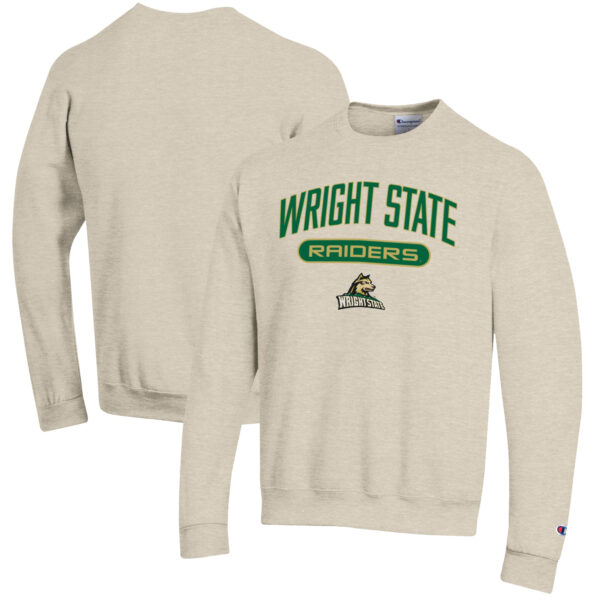 Men's Champion Heathered Oatmeal Wright State Raiders Eco Powerblend Crewneck Sweatshirt