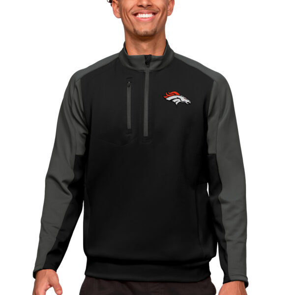 Men's Antigua Black Denver Broncos Team Quarter-Zip Pullover Top