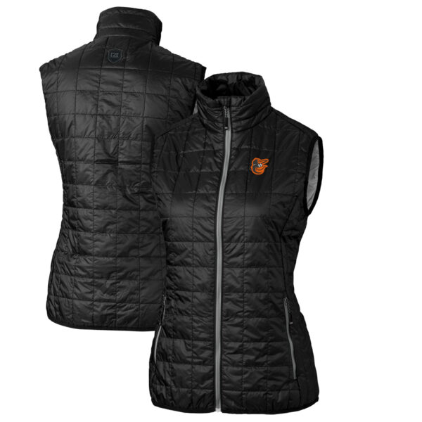 Women's Cutter & Buck Black Baltimore Orioles Rainier PrimaLoft Eco Full-Zip Puffer Vest