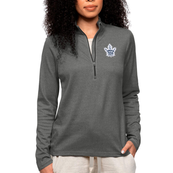 Women's Antigua Heather Charcoal Toronto Maple Leafs Primary Logo Epic Quarter-Zip Pullover Top