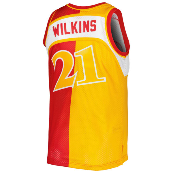 Men's Mitchell & Ness Dominique Wilkins Yellow/Red Atlanta Hawks Hardwood Classics 1986/87 Split Swingman Jersey - Image 8