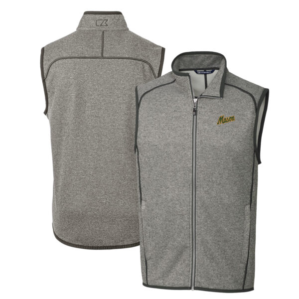 Men's Cutter & Buck Heather Gray George Mason Patriots Mainsail Sweater-Knit Big & Tall Full-Zip Vest