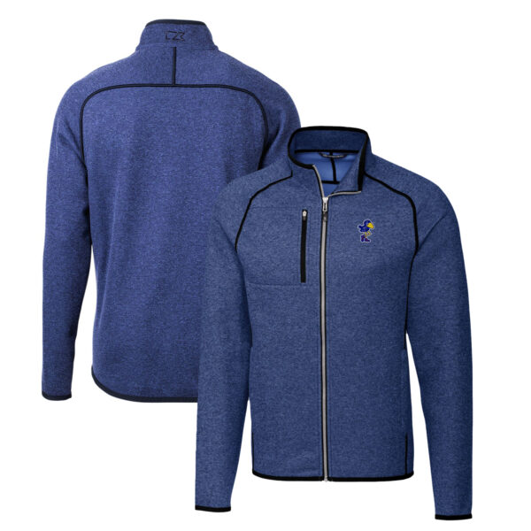 Men's Cutter & Buck Heather Royal Kansas Jayhawks Mainsail Sweater-Knit Full-Zip Jacket - Image 5
