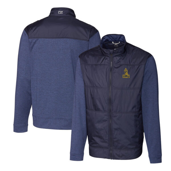 Men's Cutter & Buck Navy Northern Arizona Lumberjacks Vault Stealth Hybrid Quilted Full-Zip Windbreaker Jacket
