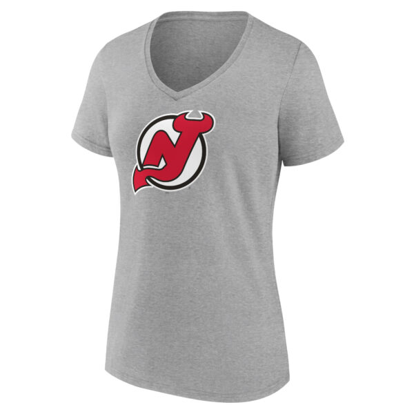 Women's Heather Gray New Jersey Devils Primary Logo Team V-Neck T-Shirt - Image 3