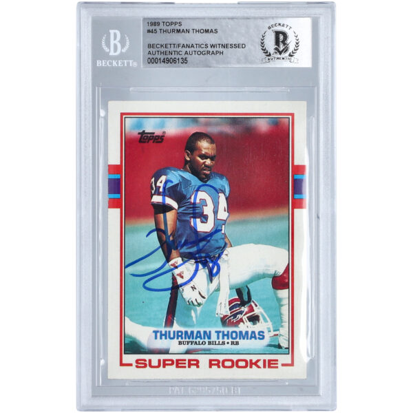 Thurman Thomas Buffalo Bills Autographed 1989 Topps Super Rookie #45 Beckett Fanatics Witnessed Authenticated Rookie Card - Image 4