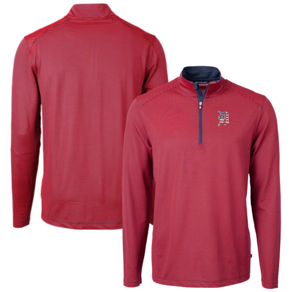 Men's Cutter & Buck  Red Detroit Tigers Americana Logo Big & Tall Virtue Eco Pique Recycled Quarter-Zip Pullover Top