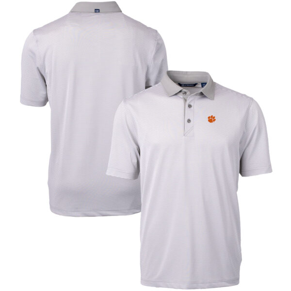 Men's Cutter & Buck  Gray/White Clemson Tigers Big & Tall Virtue Eco Pique Micro Stripe Recycled Polo - Image 8