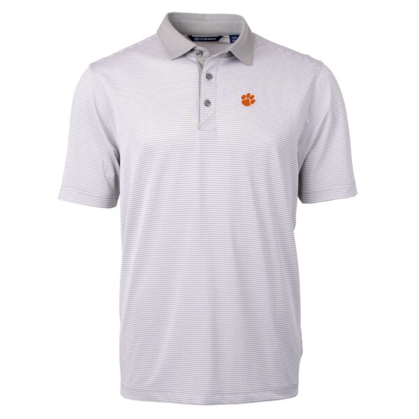 Men's Cutter & Buck  Gray/White Clemson Tigers Big & Tall Virtue Eco Pique Micro Stripe Recycled Polo - Image 6