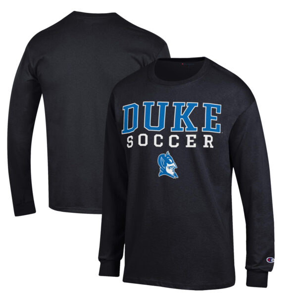 Men's Champion  Black Duke Blue Devils Stacked Logo Soccer Long Sleeve T-Shirt - Image 5