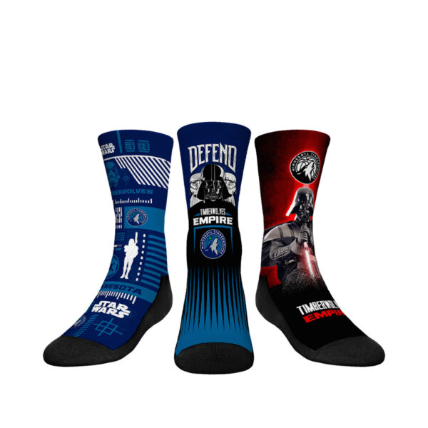 Youth Rock Em Socks Darth Vader & Stormtrooper Navy Minnesota Timberwolves Three-Pack Star Wars Crew Socks Set - Image 6