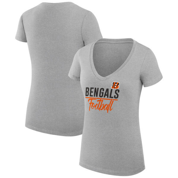 Women's G-III 4Her by Carl Banks  Heather Gray Cincinnati Bengals V-Neck Fitted T-Shirt - Image 5