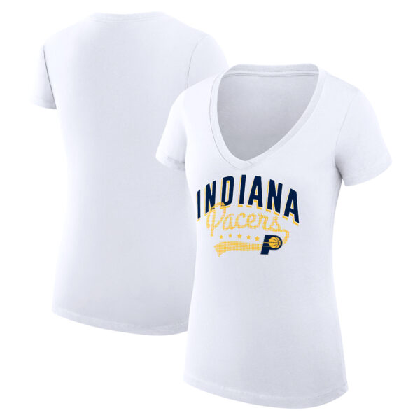 Women's G-III 4Her by Carl Banks White Indiana Pacers Filigree Logo V-Neck Fitted T-Shirt