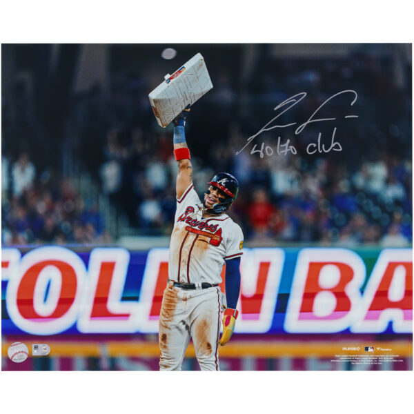 Ronald Acuña Jr. Atlanta Braves Autographed 16" x 20" Holding Base Photograph with "40/70 Club" Inscription