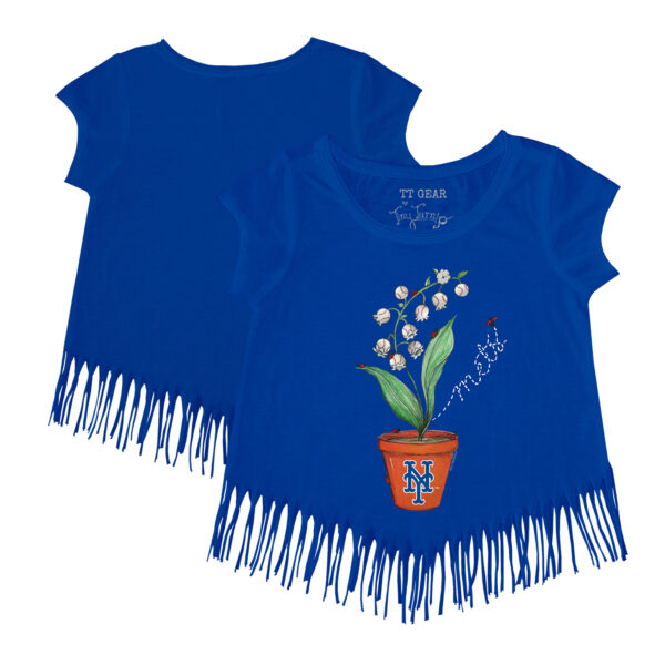 Girls Toddler Tiny Turnip Royal New York Mets Lilies & Ladybugs Fringe T-Shirt - Image 2