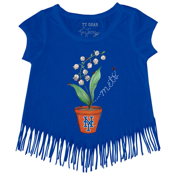 Girls Toddler Tiny Turnip Royal New York Mets Lilies & Ladybugs Fringe T-Shirt - Image 3