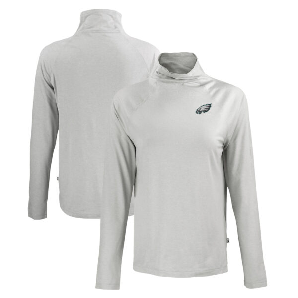 Women's Cutter & Buck Gray Philadelphia Eagles Coastline Epic Comfort Eco Recycled Funnel Neck Raglan Pullover Sweatshirt