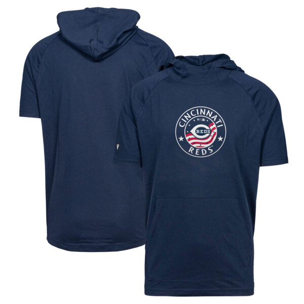 Men's Levelwear Navy Cincinnati Reds Phase Platoon Raglan Short Sleeve Hoodie - Image 6