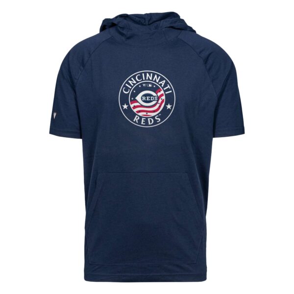 Men's Levelwear Navy Cincinnati Reds Phase Platoon Raglan Short Sleeve Hoodie - Image 7