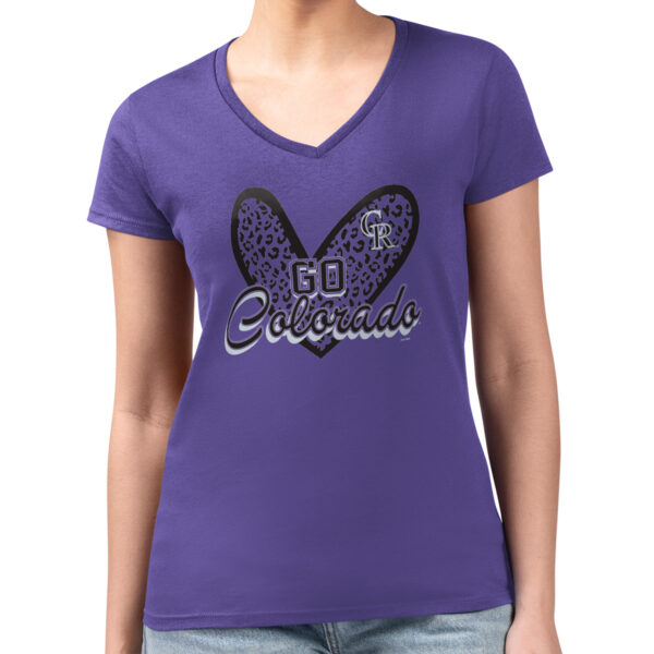 Women's G-III 4Her by Carl Banks Purple Colorado Rockies Leopard Heart Fitted V-Neck T-Shirt - Image 4