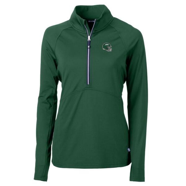Women's Cutter & Buck Hunter Green New York Jets Helmet DryTec Adapt Eco Knit Stretch Recycled Raglan Half-Zip Top - Image 6