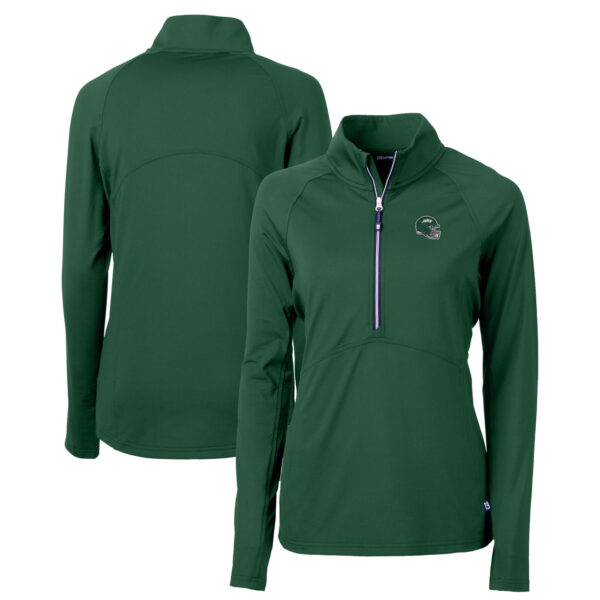 Women's Cutter & Buck Hunter Green New York Jets Helmet DryTec Adapt Eco Knit Stretch Recycled Raglan Half-Zip Top
