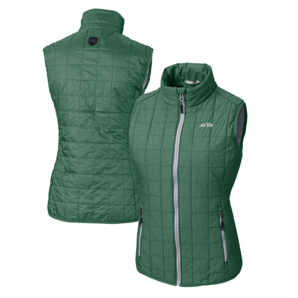 Women's Cutter & Buck Hunter Green New York Jets  Primary Logo  Rainier PrimaLoft Eco Insulated Full-Zip Printed Puffer Vest - Image 5