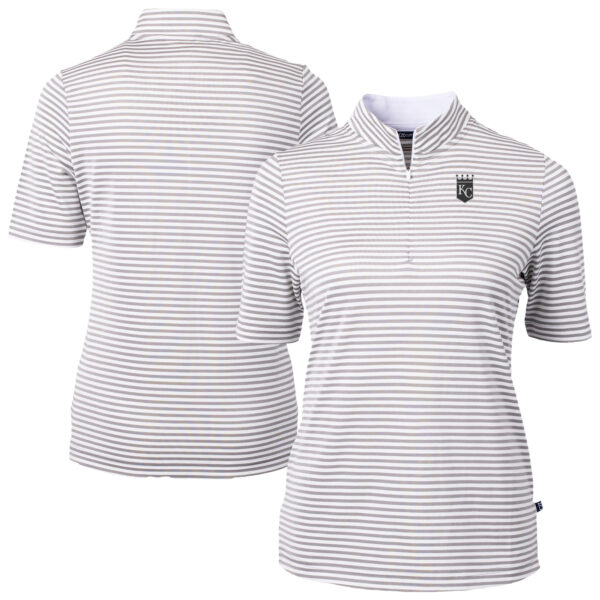 Women's Cutter & Buck Gray Kansas City Royals Virtue Eco Pique Stripe Recycled Polo - Image 2