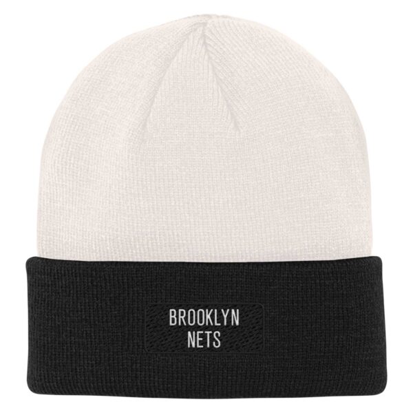 Youth Cream/Black Brooklyn Nets Bone Crown Cuffed Knit Hat - Image 5