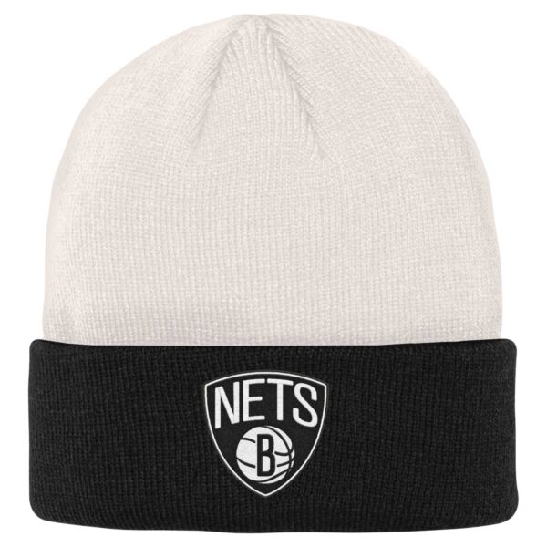 Youth Cream/Black Brooklyn Nets Bone Crown Cuffed Knit Hat