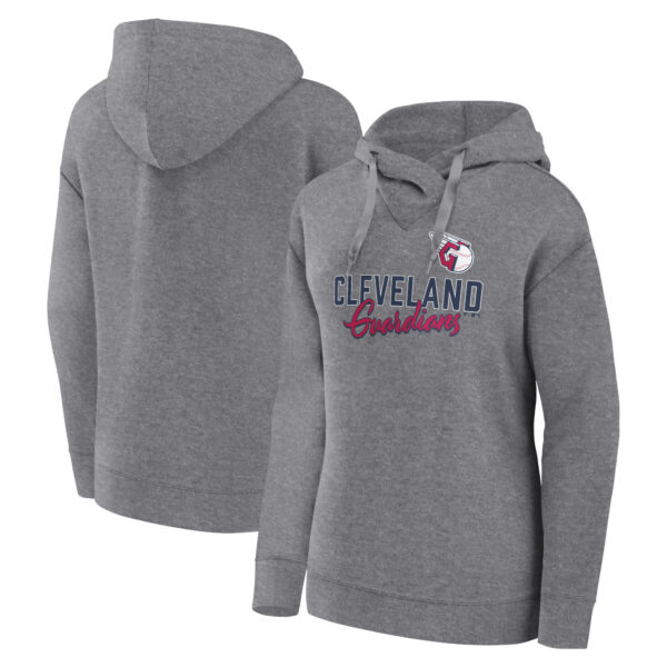 Women's Fanatics Heather Gray Cleveland Guardians Script Favorite Lightweight Pullover Hoodie - Image 5