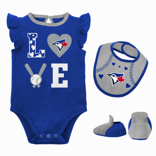 Newborn & Infant Royal/Heather Gray Toronto Blue Jays Three-Piece Love of Baseball Bib Bodysuit & Booties Set - Image 4