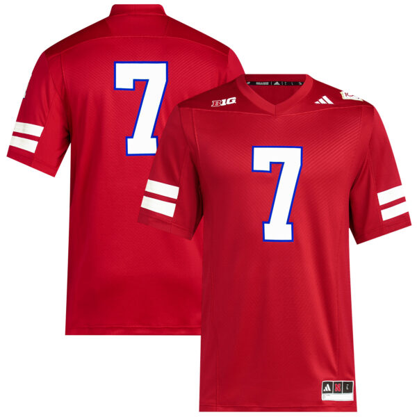 Men's adidas #7 Scarlet Nebraska Huskers Memorial Stadium 100th Anniversary Premier Football Jersey - Image 5