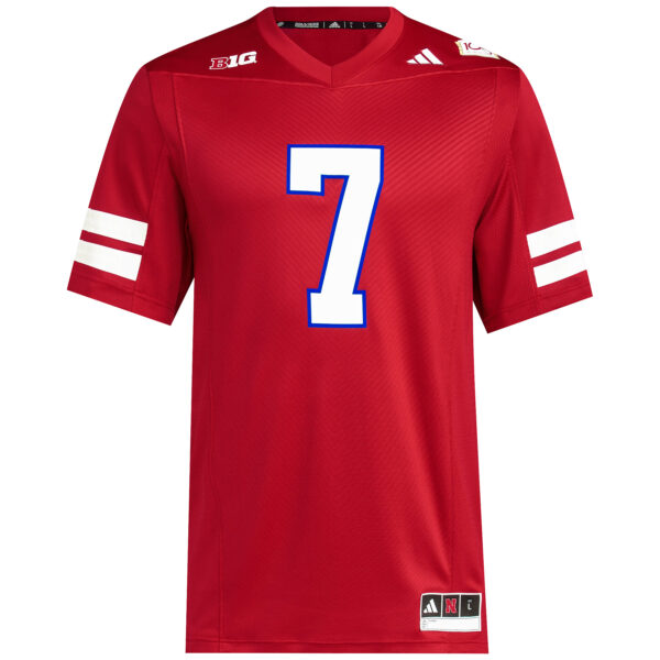 Men's adidas #7 Scarlet Nebraska Huskers Memorial Stadium 100th Anniversary Premier Football Jersey - Image 6