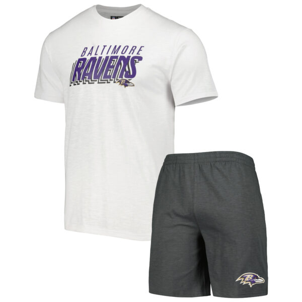 Men's Concepts Sport Charcoal/White Baltimore Ravens Downfield T-Shirt & Shorts Sleep Set - Image 4