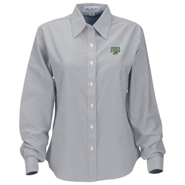 Women's Gray Ohio Bobcats Velocity Oxford Plus Size Button-Up Long Sleeve Shirt