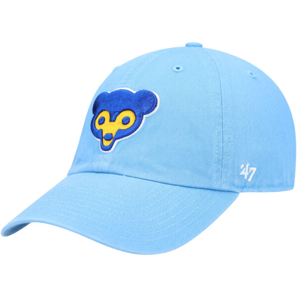 Men's '47 Light Blue Chicago Cubs Logo Cooperstown Collection Clean Up Adjustable Hat - Image 6
