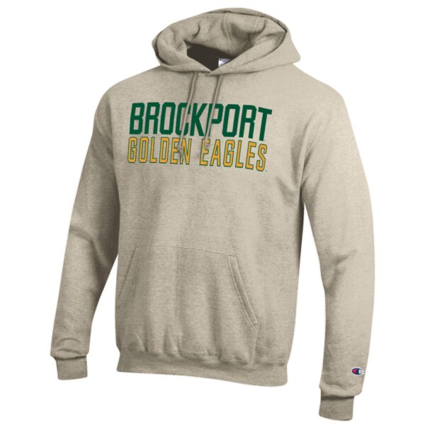 Men's Champion Oatmeal SUNY Brockport Golden Eagles Eco Powerblend Pullover Hoodie - Image 6