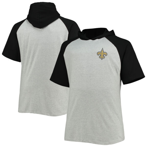 Men's Heathered Gray/Black New Orleans Saints Big & Tall Raglan Short Sleeve Pullover Hoodie - Image 5