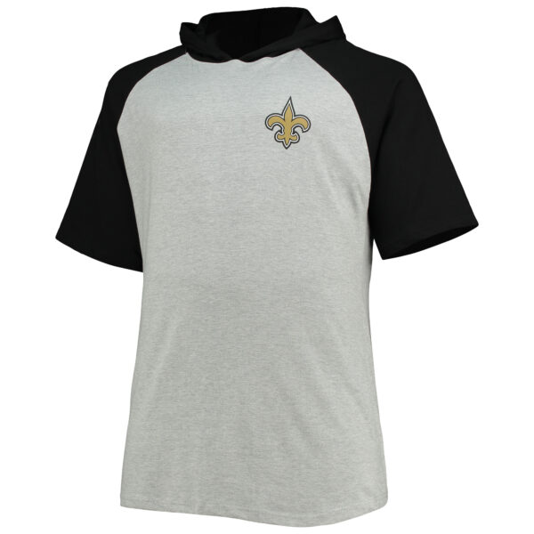 Men's Heathered Gray/Black New Orleans Saints Big & Tall Raglan Short Sleeve Pullover Hoodie - Image 6