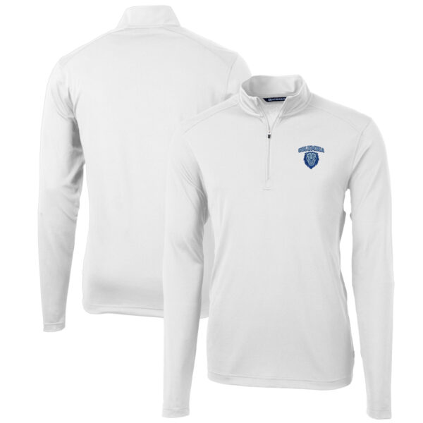 Men's Cutter & Buck White Columbia University Big & Tall Virtue Eco Pique Recycled Quarter-Zip Pullover Top