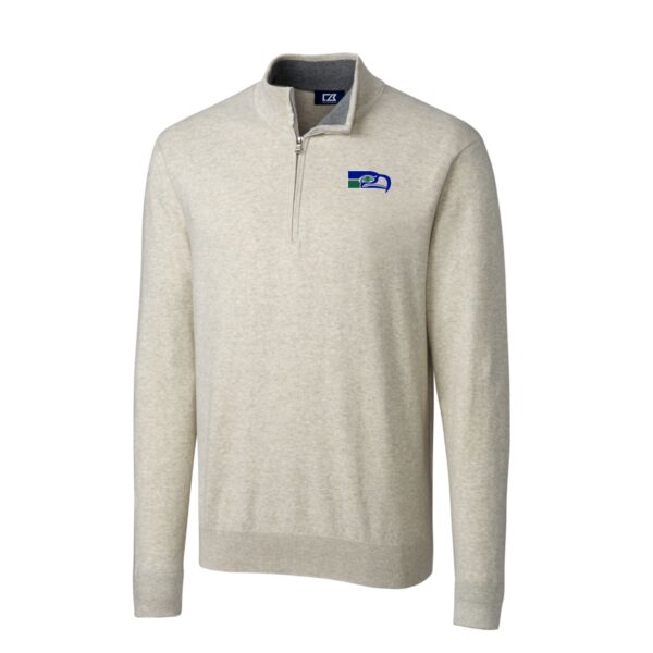 Men's Cutter & Buck Oatmeal Seattle Seahawks Throwback Logo Lakemont Tri-Blend Big & Tall Quarter-Zip Pullover Sweater - Image 6