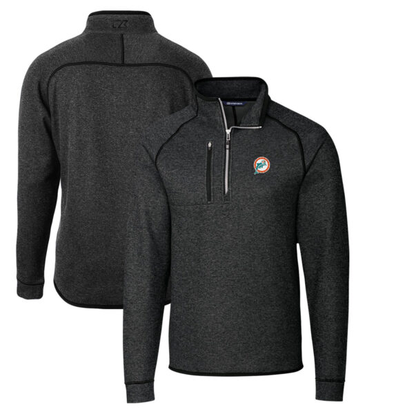 Men's Cutter & Buck Heather Charcoal Miami Dolphins Throwback Logo Mainsail Sweater-Knit Half-Zip Pullover Jacket