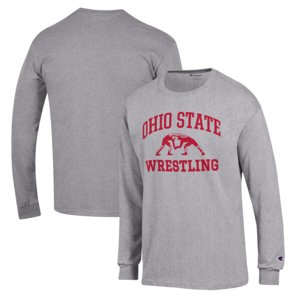 Men's Champion Gray Ohio State Buckeyes Wrestling Icon Long Sleeve T-Shirt - Image 5