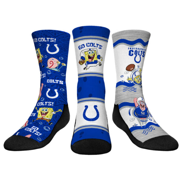 Youth Rock Em Socks Indianapolis Colts NFL x Nickelodeon Spongebob Squarepants 3-Pack Crew Socks Set