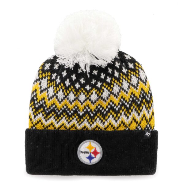 Women's '47 Black Pittsburgh Steelers Elsa Cuffed Knit Hat with Pom - Image 4