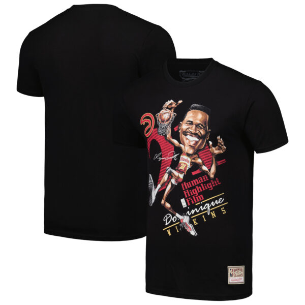 Men's Mitchell & Ness Dominique Wilkins Black Atlanta Hawks Hardwood Classics Caricature T-Shirt - Image 7