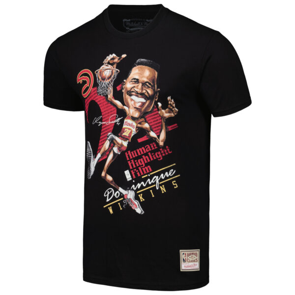 Men's Mitchell & Ness Dominique Wilkins Black Atlanta Hawks Hardwood Classics Caricature T-Shirt - Image 8