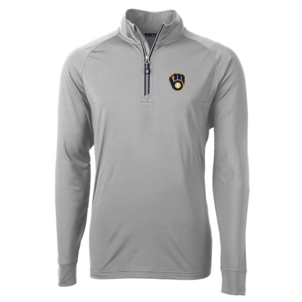Men's Cutter & Buck  Gray Milwaukee Brewers Adapt Eco Knit Stretch Recycled Quarter-Zip Pullover Top - Image 6